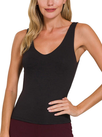 Double Layered Tank Top - Black
