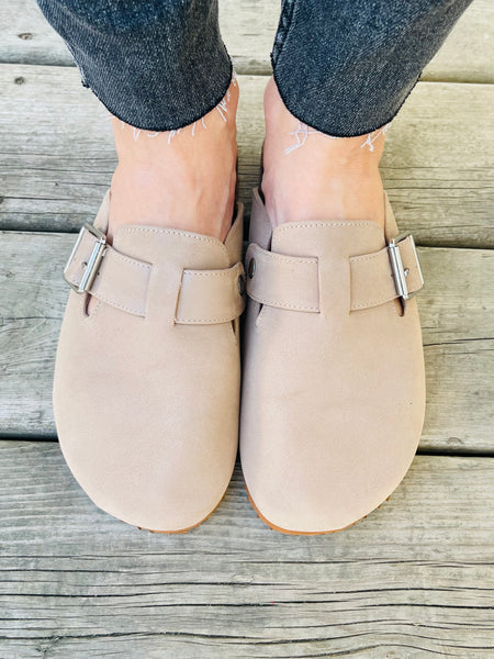 Clogs with Adjustable Buckle - Light Taupe
