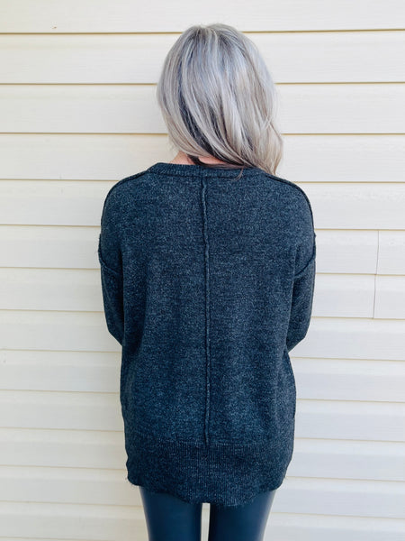 Melange Hi-Low Sweater - Charcoal