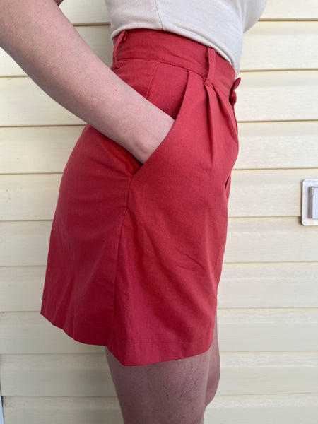 Pleated Midi Shorts - Red Clay