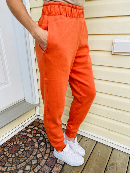 Fleece Basic Track Jogger Pants - Dusty Orange
