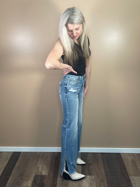 High Rise Slit Wide Leg Jeans - Medium