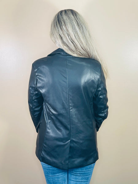 Vegan Leather Blazer - Black