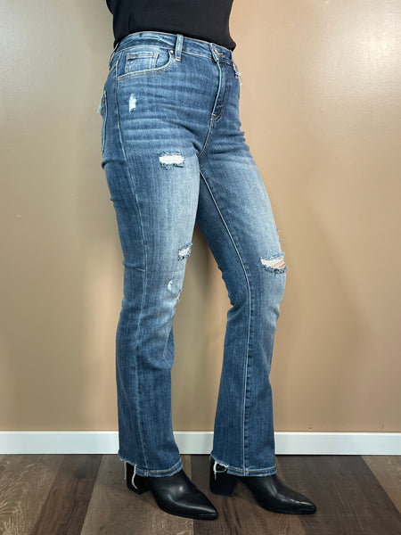 Vintage Washed Straight Leg Jeans - Medium Wash