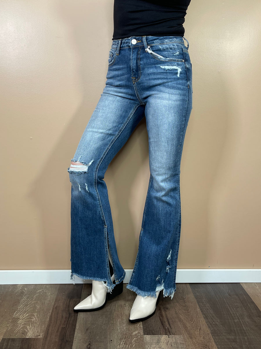 High Rise Slit Flare Jeans - Dark Wash – V.S. Style Boutique