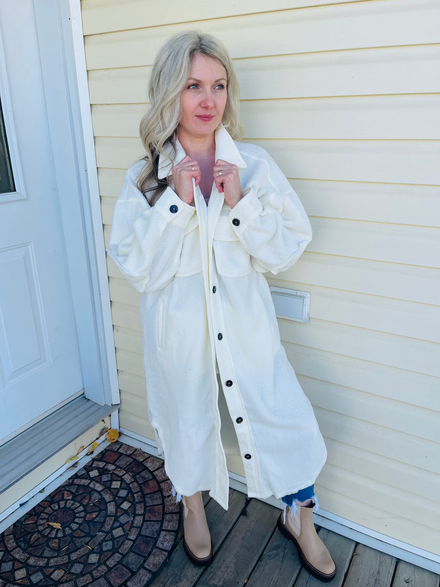 Cozy Collared Fleece Coat - Ivory