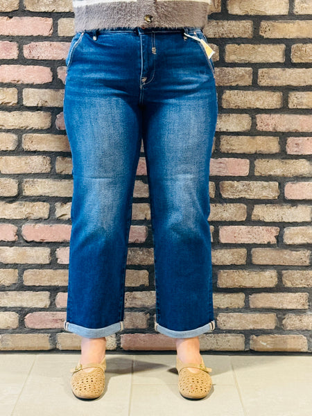 Slouchy Cropped Boyfriend Jeans - Dark Wash