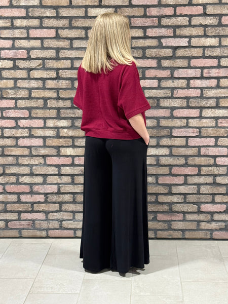Double Knit Banded Bottom Top - Cabernet