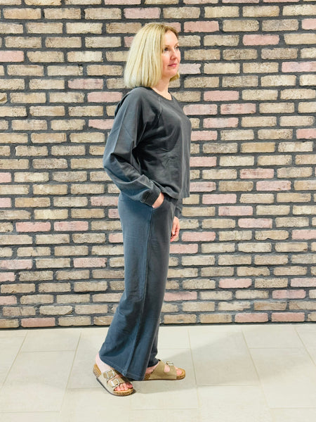 French Terry Pullover and Pants Set - Black