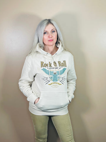 ROCK AND ROLL Graphic Hoodie  - White