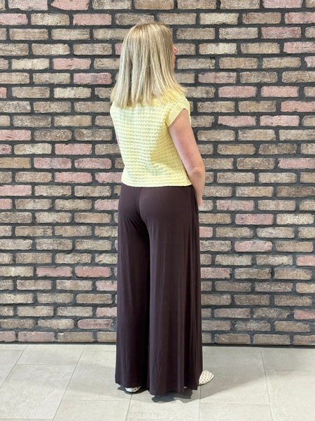 Smocked Waist Palazzo Pants - Brown