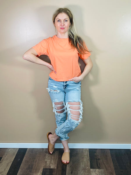 Cotton Cropped Tee - Coral