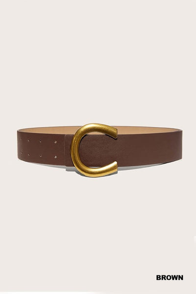 Large C shape buckle belt - Brown