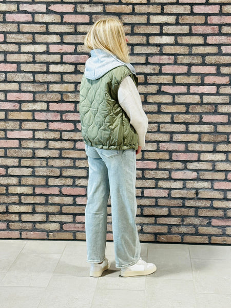 Quilted Hooded Vest - Olive