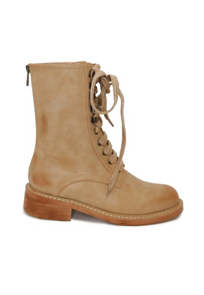 Lace-up Combat Boots - Taupe