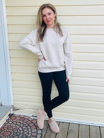 Sweatshirt with Thumbholes - Beige