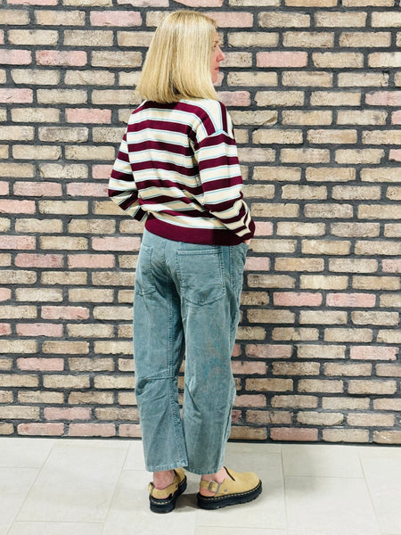 Multi Stripe Polo Sweater - Maroon/Mint