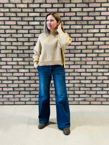 Wide Leg Slanted Pocket Jeans - Dark