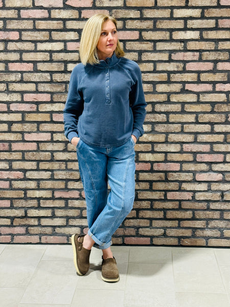 Henley Half Snap Top - Denim