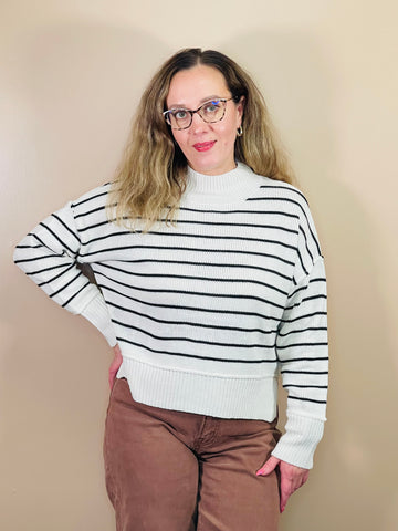 Mock Neck Pullover with Slits - Oatmeal