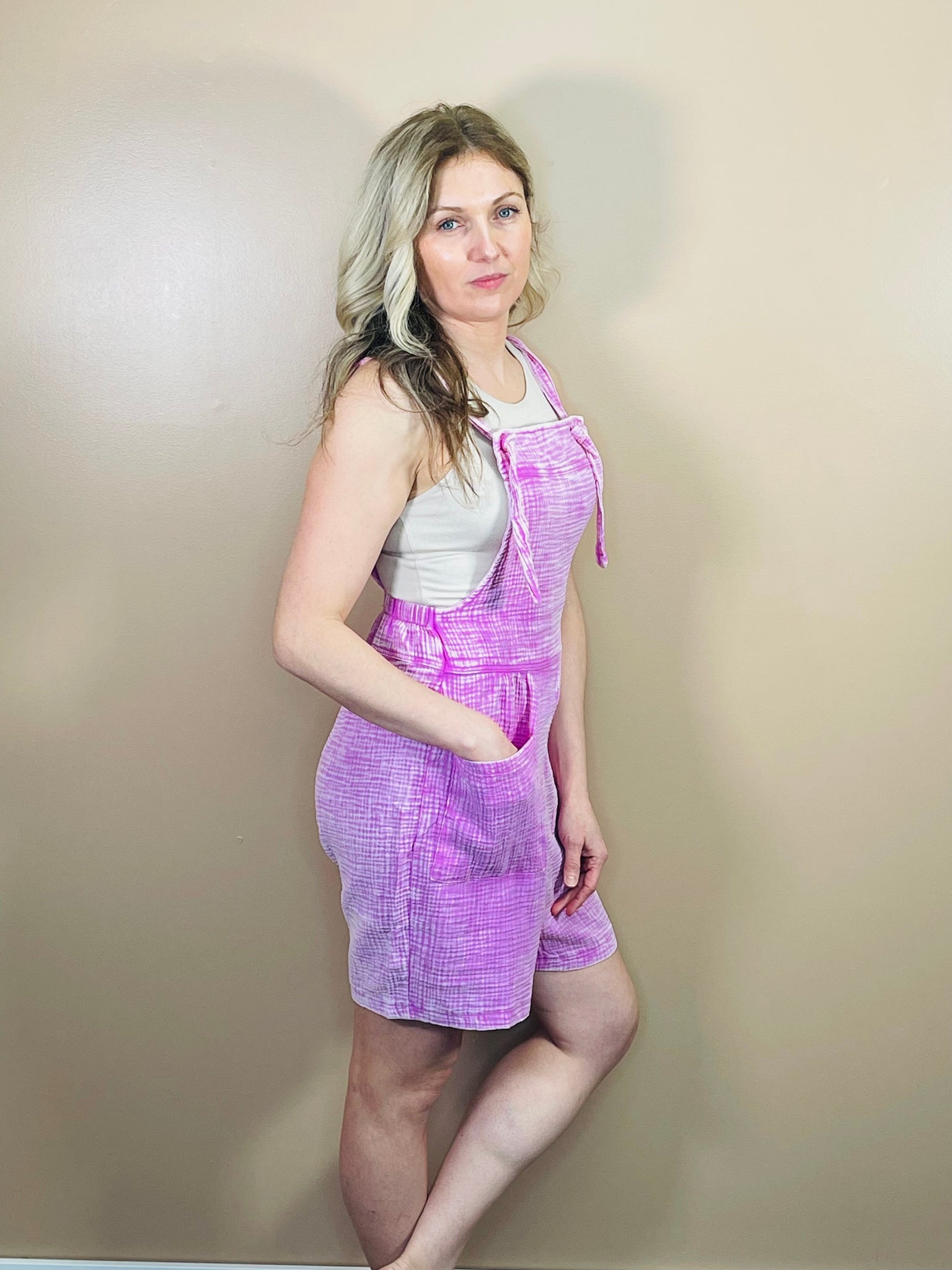 Double Gauze Romper - Bright Mauve