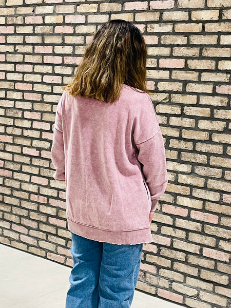 Acid Wash Fleece Pullover - LT Rose