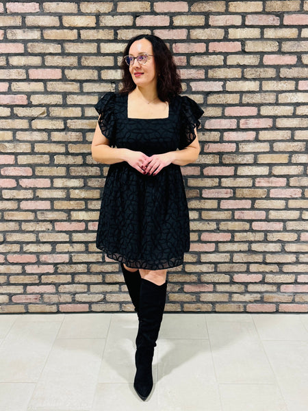 Ruffle Sleeves Mini Dress - Black