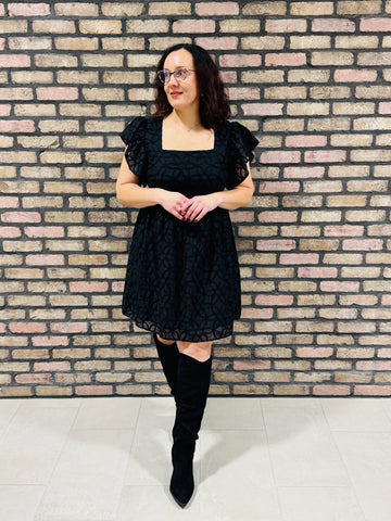 Ruffle Sleeves Mini Dress - Black
