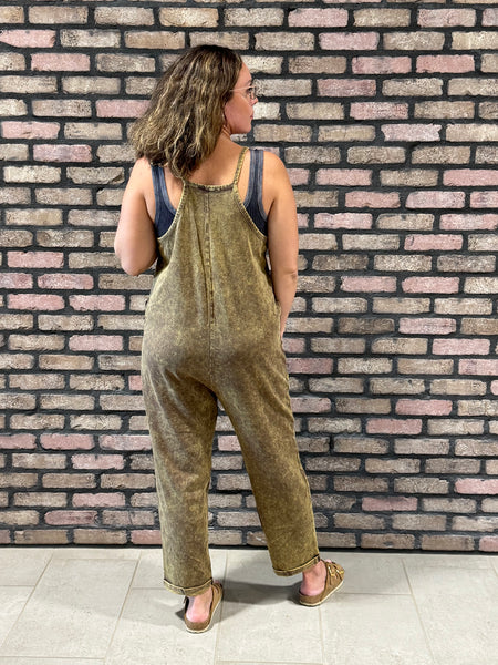 Washed Overalls with Pockets - Mahogany