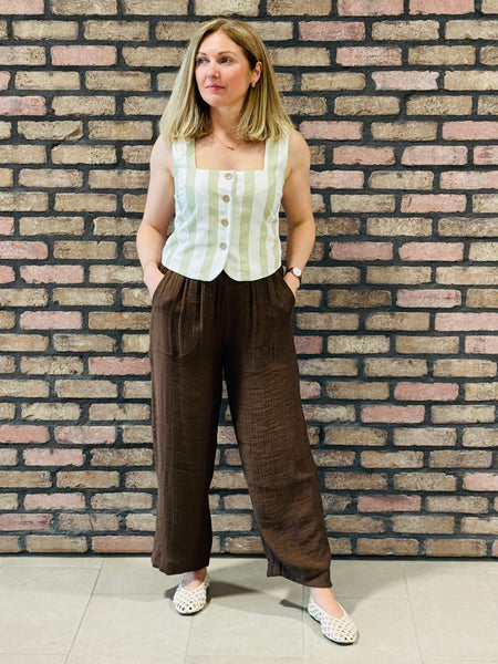 Striped Linen Top - Light Olive