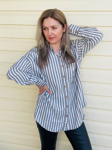 Striped Button Down Shirt - Charcoal