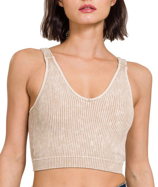 Ribbed Bra Padded Tank Top - Ash Mocha