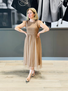 Polka Dot Chiffon Dress - Mocha
