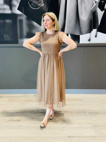 Polka Dot Chiffon Dress - Mocha