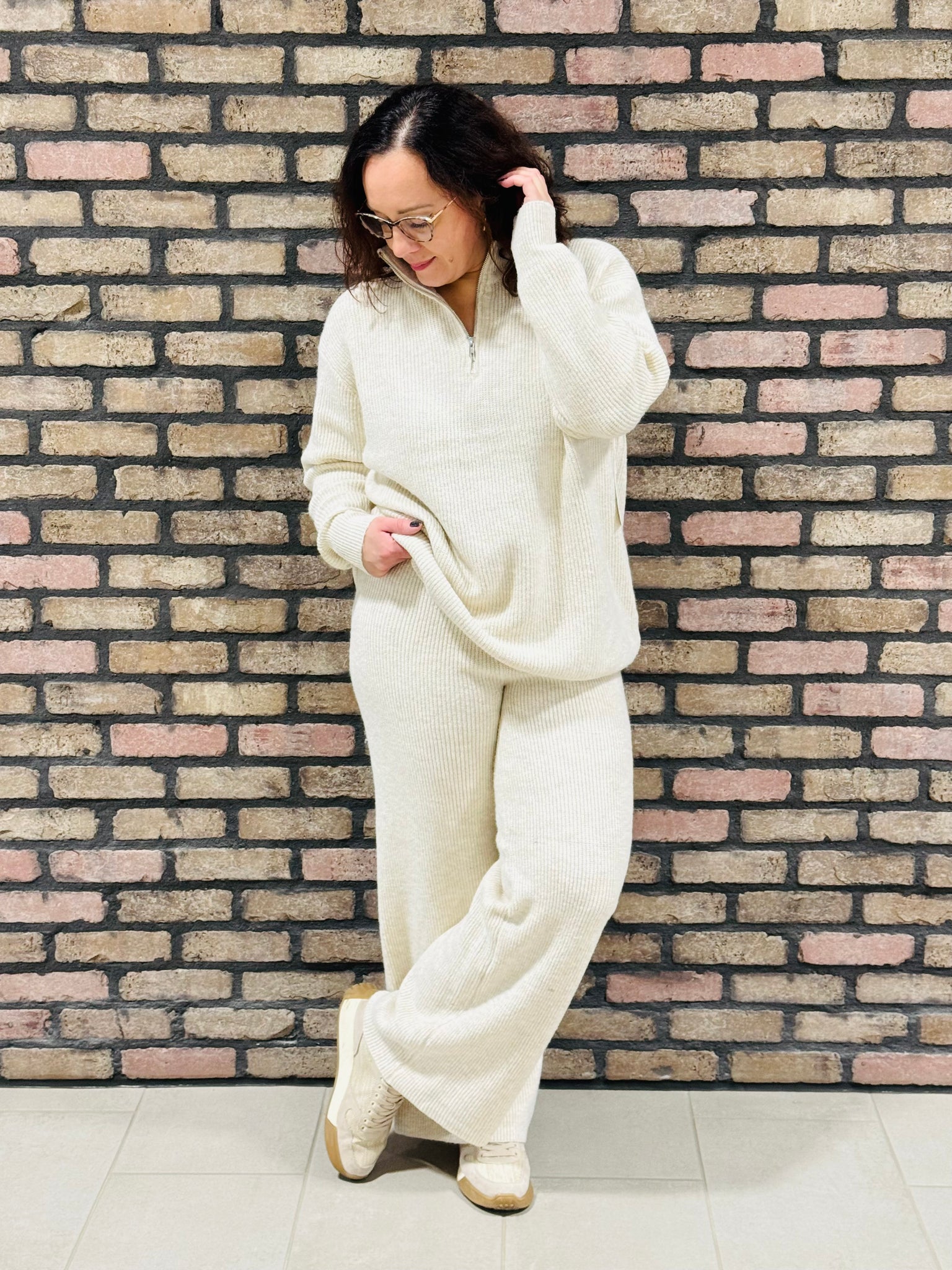 Half Zip Sweater and Pants Set - Khaki