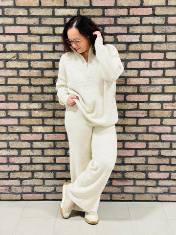 Half Zip Sweater and Pants Set - Khaki