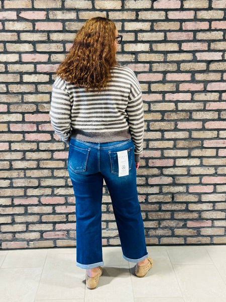 Striped Fuzzy Knit Cardigan - Mocha