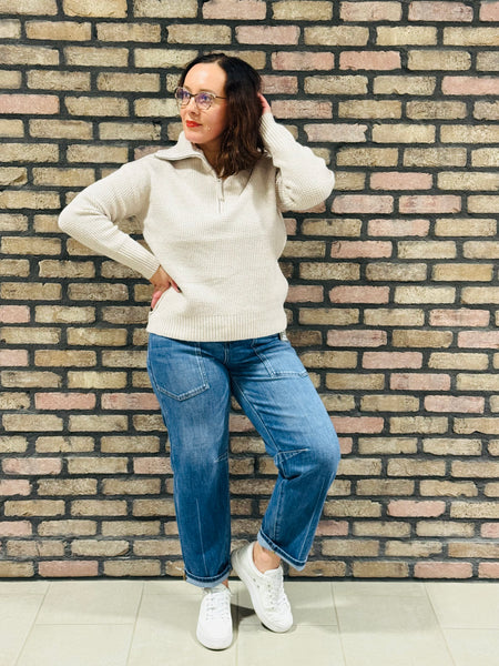 Half Zip Pullover Sweater - H Beige