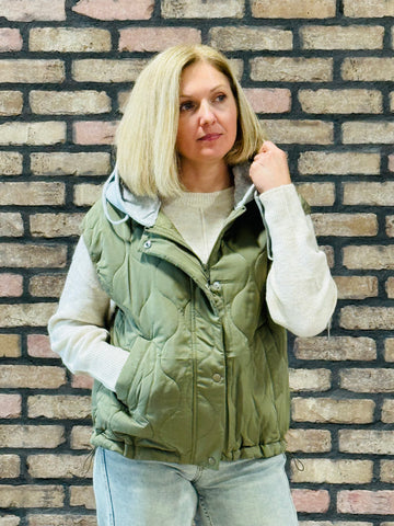 Quilted Hooded Vest - Olive
