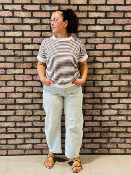 Striped Contrast Trim Top - Brown