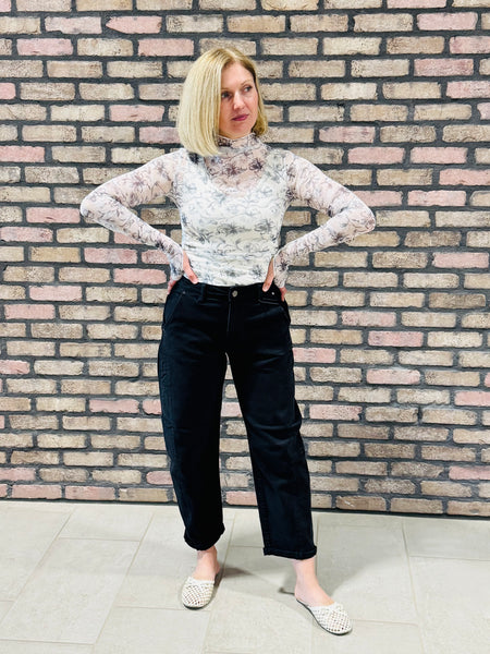 Floral Mesh Top - Grey