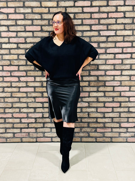 V-Neck Dolman Sweater - Black