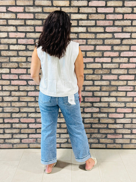 Sleeveless Denim Top - White