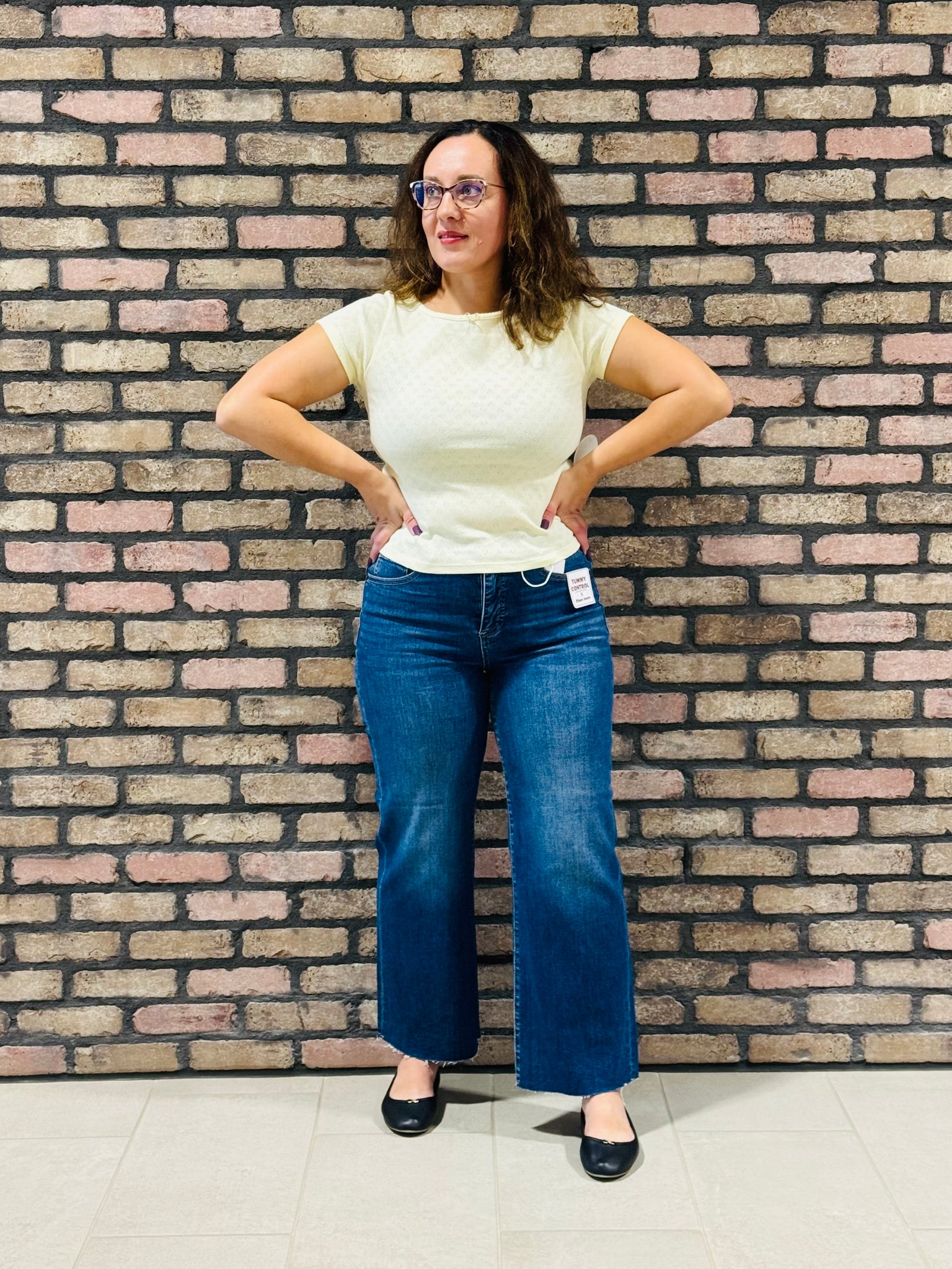 Tummy Control Wide Crop Jeans - Dark Wash