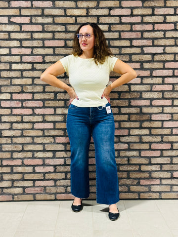 Tummy Control Wide Crop Jeans - Dark Wash