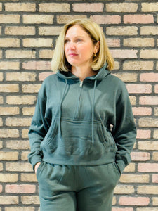 Half Zip-Up Basic Hoodie - Chic Green