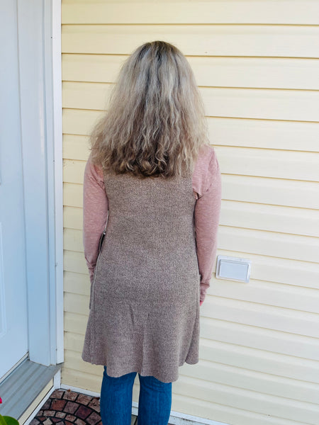 Long Sweater Vest - Heather Khaki