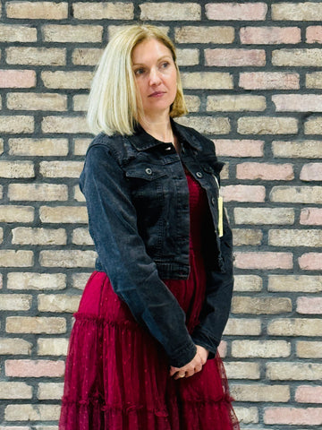 Cropped Denim Jacket - Black
