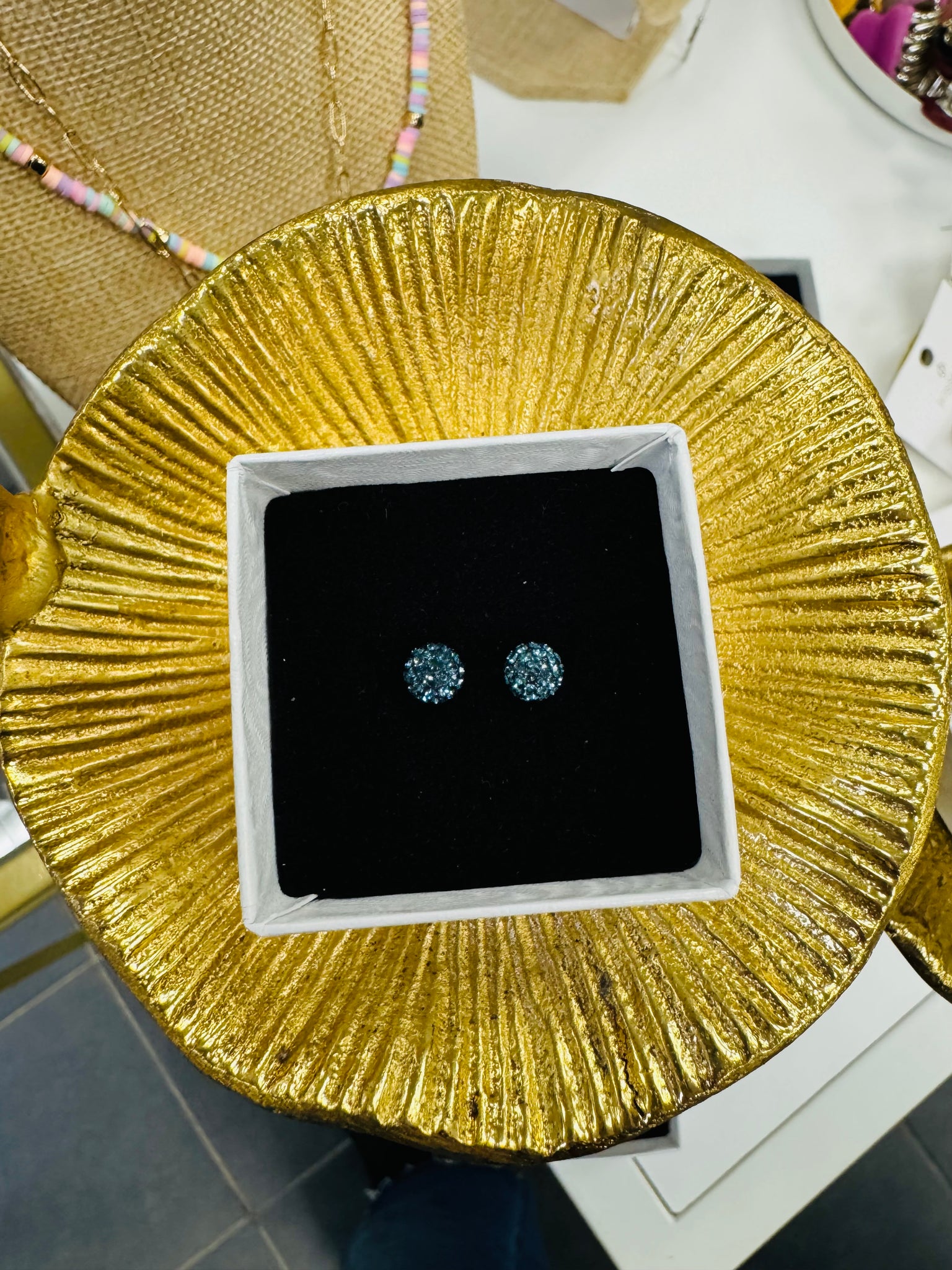 Crystal Ball Earrings - Navy Blue 6mm