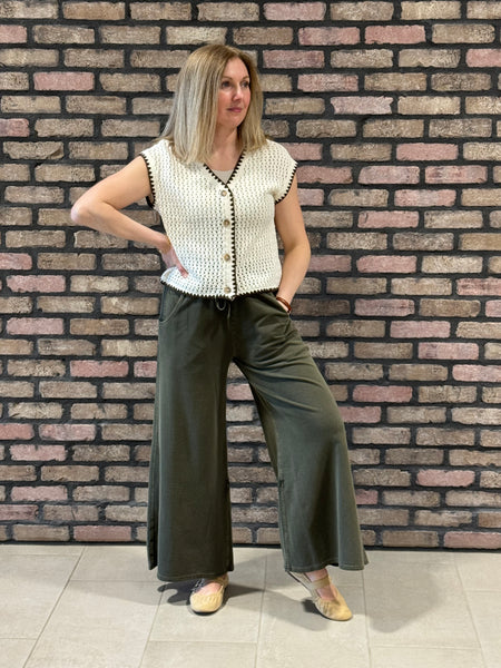 Contrast Crochet Knit Cardigan - Cream